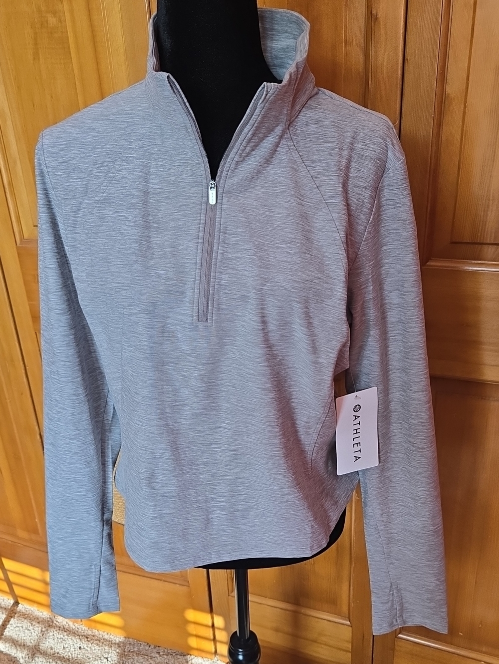 Athleta Light Gray Heather Quarter-Zip Pullover